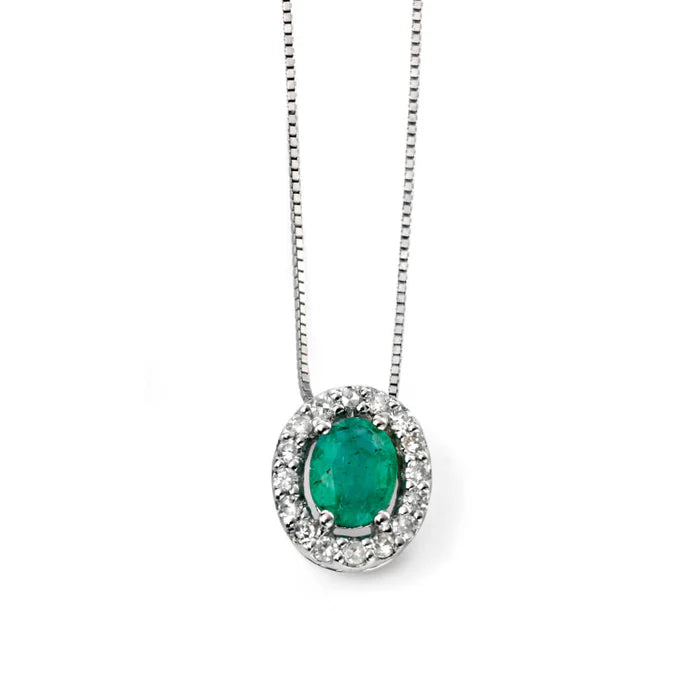 Emerald Stone Pendant with Diamond Cluster Surround