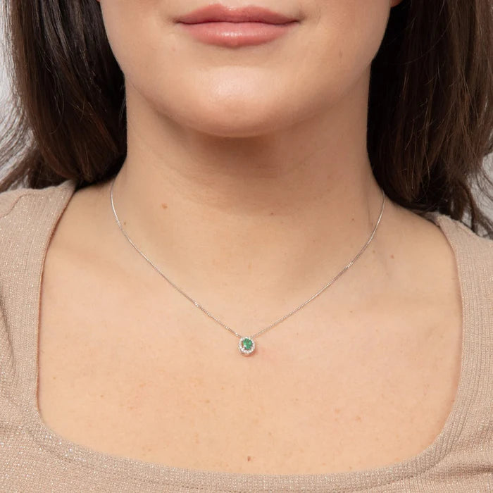 Emerald Stone Pendant with Diamond Cluster Surround