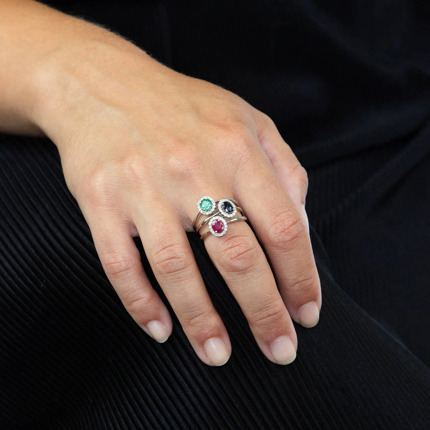 Precious Stone Ring with Diamond Cluster Surround