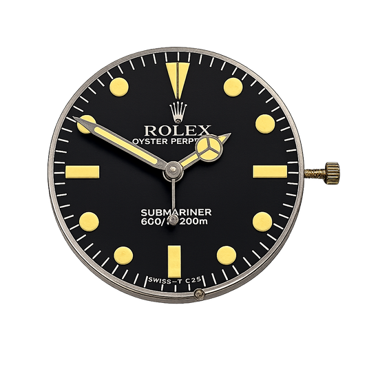 Restored original Rolex Submariner hands with preserved vintage tritium colour following sympathetic restoration by Marcus Tempus.