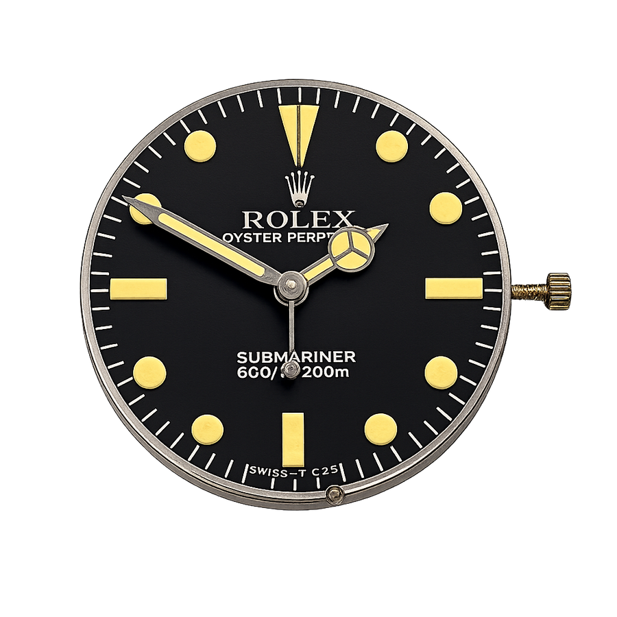 Restored original Rolex Submariner hands with preserved vintage tritium colour following sympathetic restoration by Marcus Tempus.