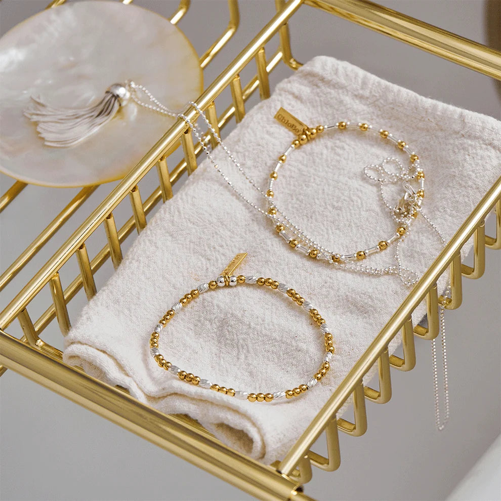 ChloBo Mixed Metal Dainty Sparkle Bracelet with sterling silver and gold-plated beads