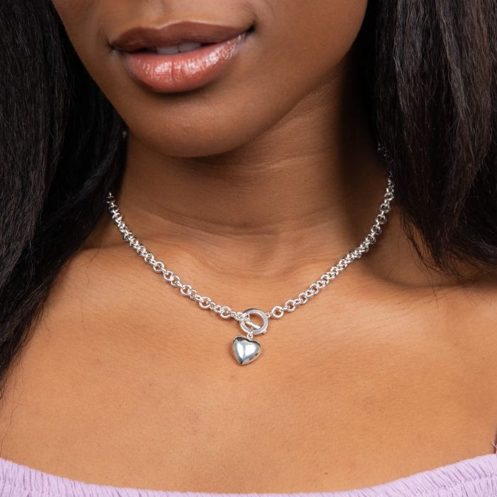 Puff Heart T-Bar Chain Necklace
