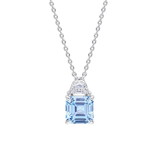 Aquamarine Blue Zirconia Square Cut Necklace
