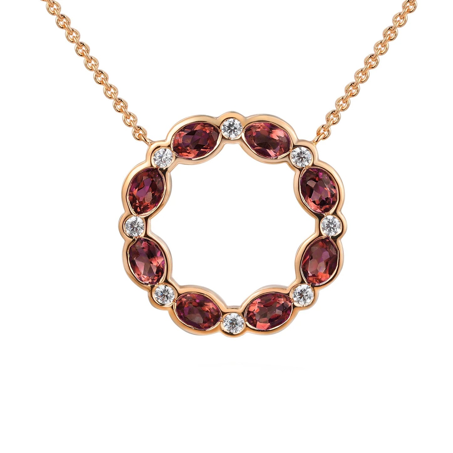 Oval Pink Tourmaline & Diamond Circle Necklace