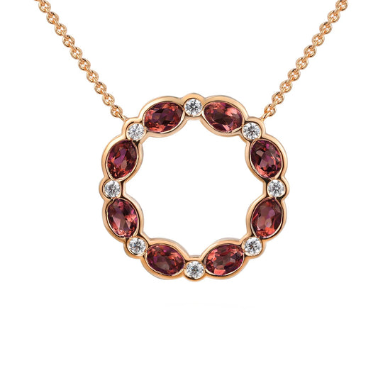Oval Pink Tourmaline & Diamond Circle Necklace