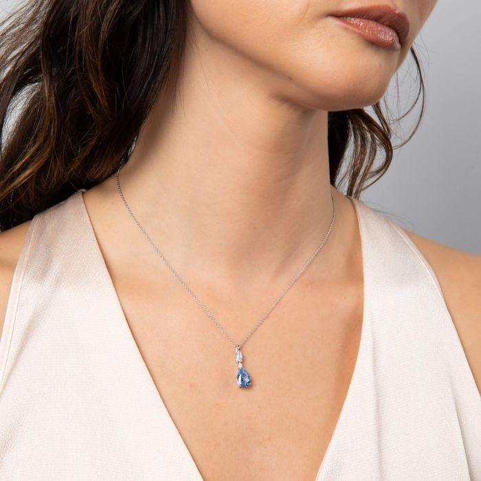 Aquamarine Blue Teardrop and Marquise Drop Pendant