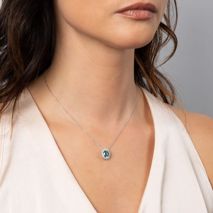 Paraiba Tourmaline Zirconia Oval Zirconia Pave Pendant