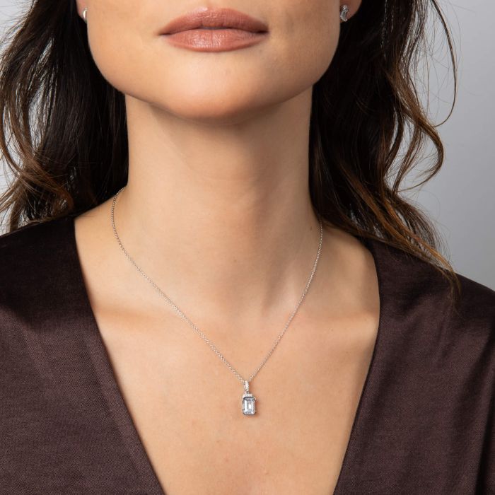 Emerald Cut Half Bezel Drop Pendant