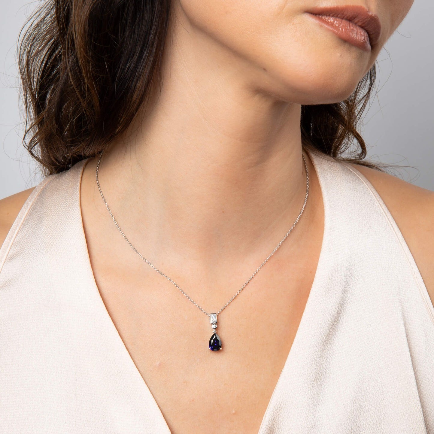 Sapphire Zirconia Bezel and Teardrop Pendant