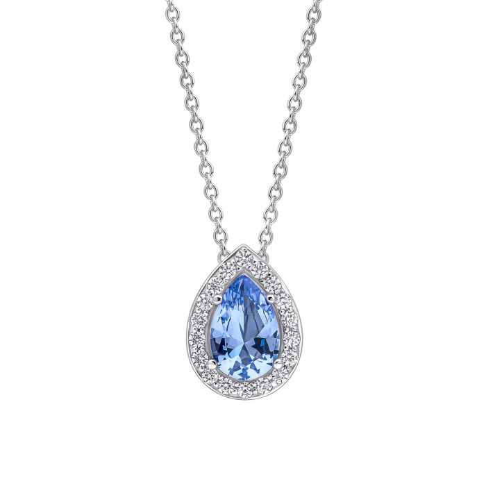 Aquamarine Blue Zirconia Halo Teardrop Pendant