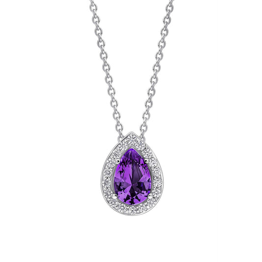 Purple Amethyst Zirconia Halo Teardrop Pendant