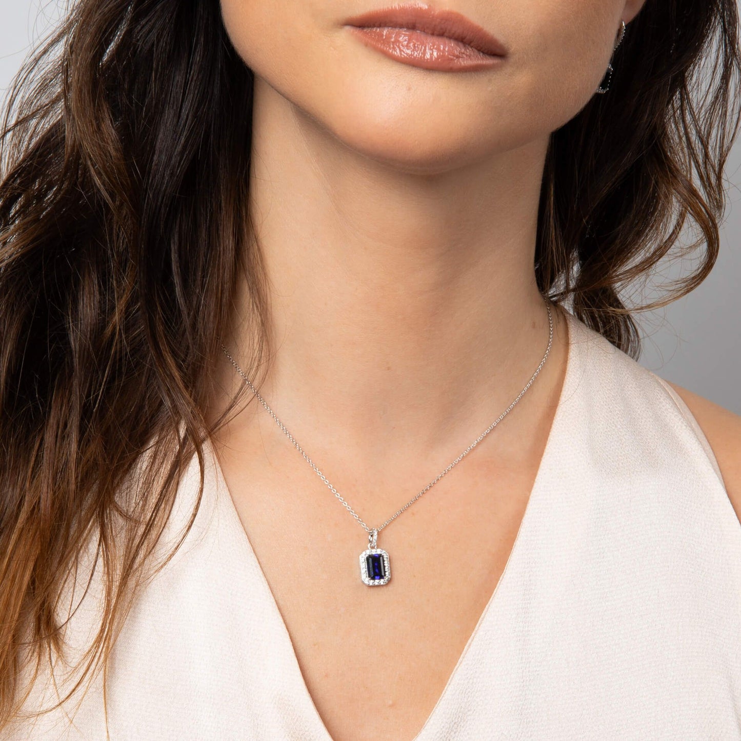 Sapphire Zirconia Geometric Halo Drop Pendant