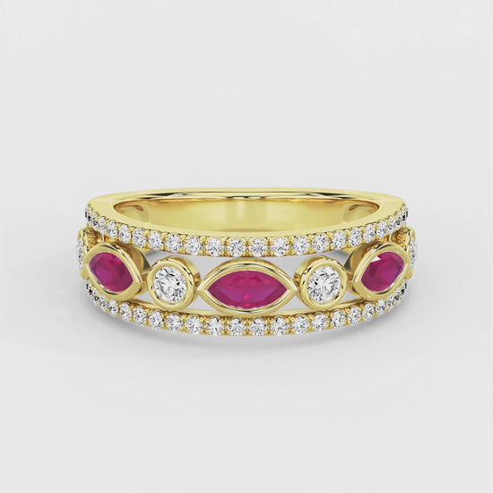 Marquise ruby eternity ring in 18ct yellow gold