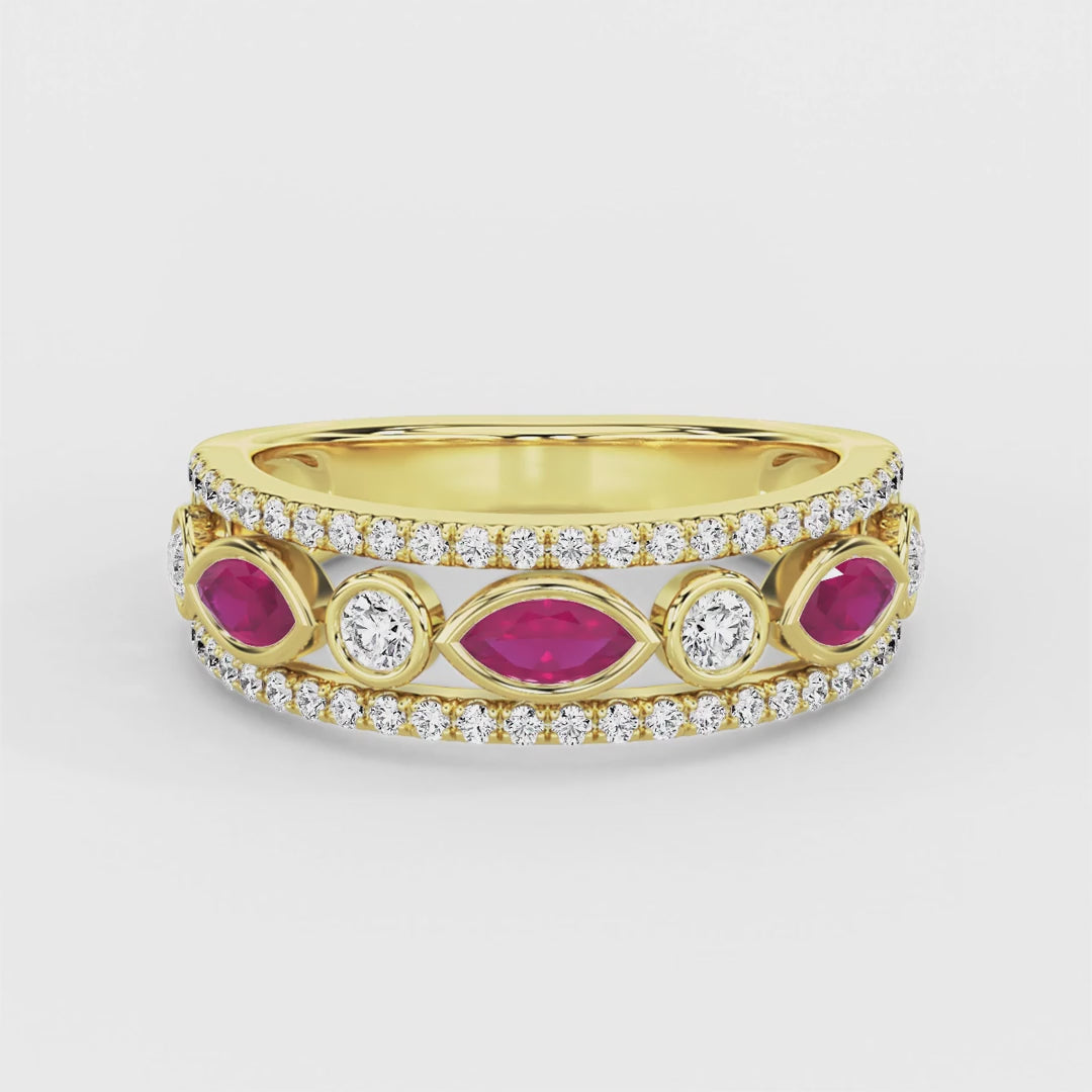 Marquise ruby eternity ring in 18ct yellow gold