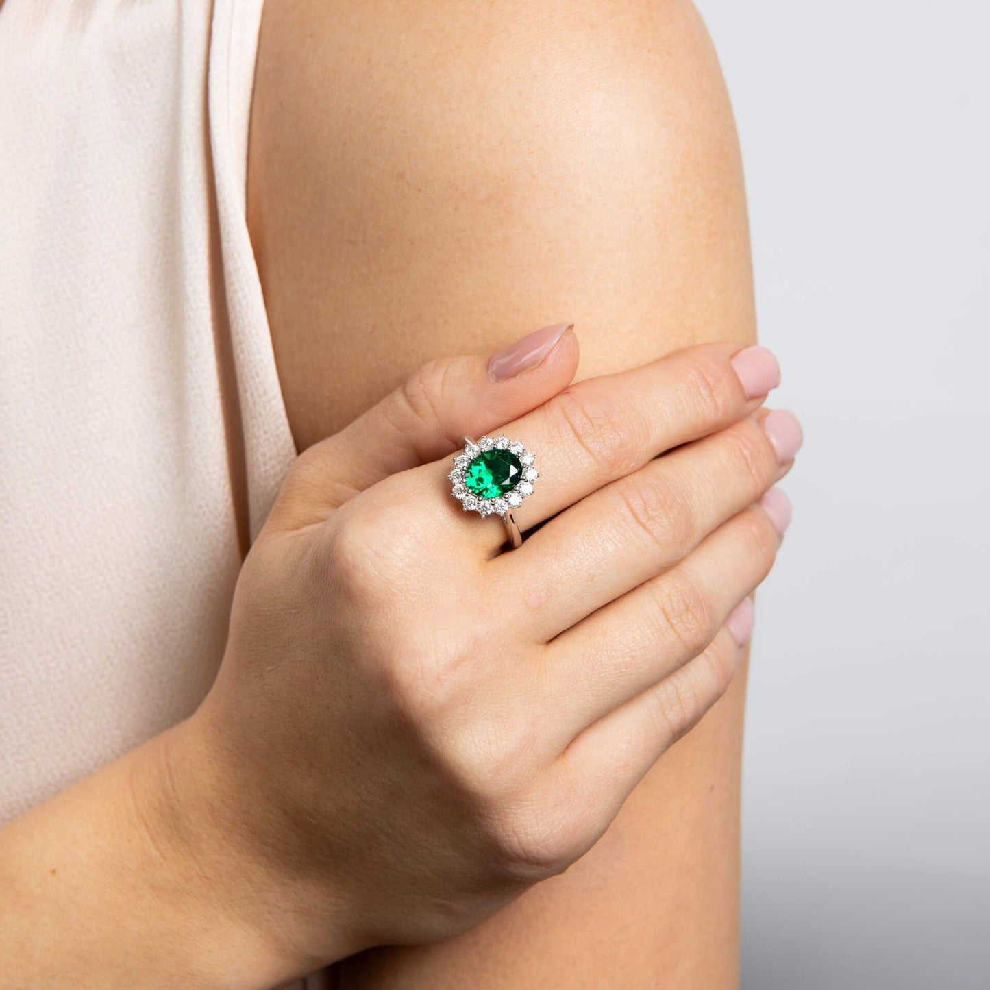 Emerald Zirconia Oval Ring with Surround