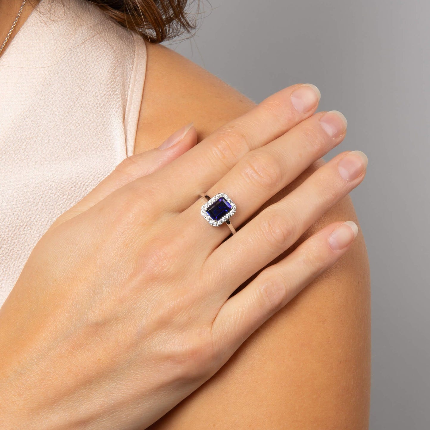 Sapphire Zirconia Geometric Halo Ring