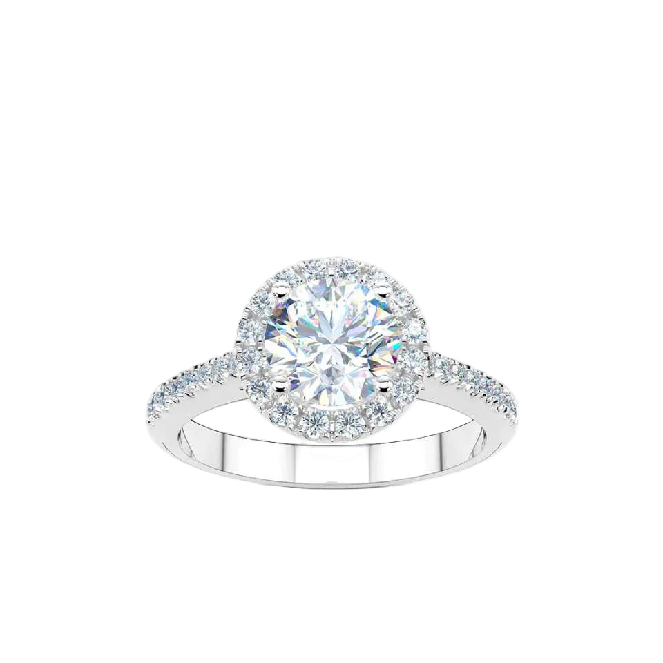 1ct Classic Round Halo with Diamond Set Shoulders in Platinum