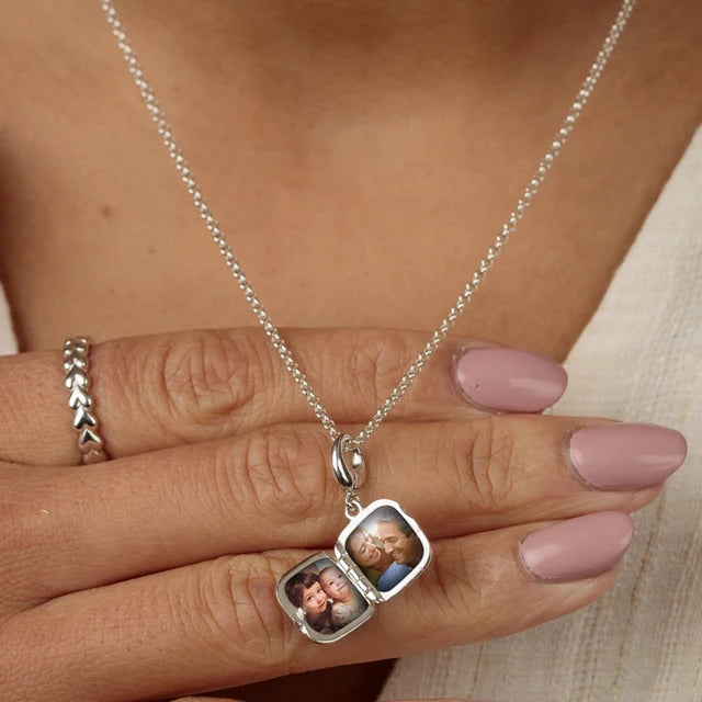 Lily Charmed silver star photo locket charm with blue cubic zirconia open locket