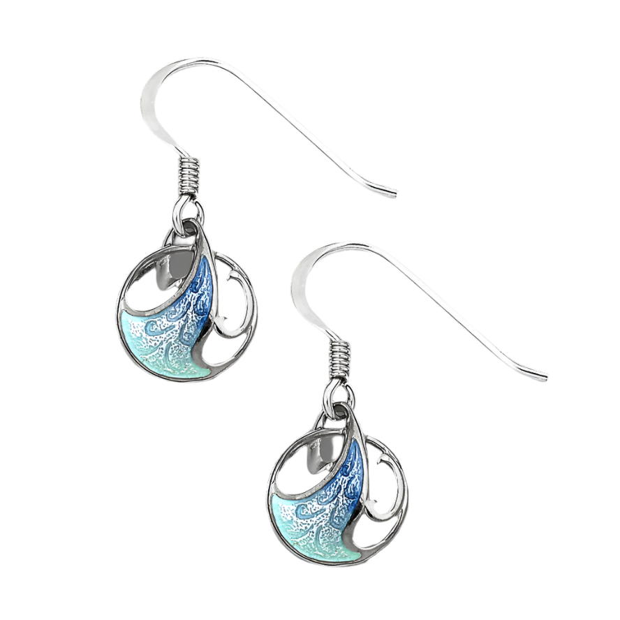 Blue Art Nouveau Wave Wire Earrings