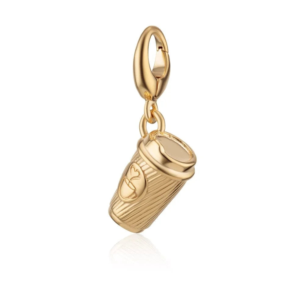Lily Charmed gold takeaway coffee cup charm in 18ct gold-plated recycled sterling silver