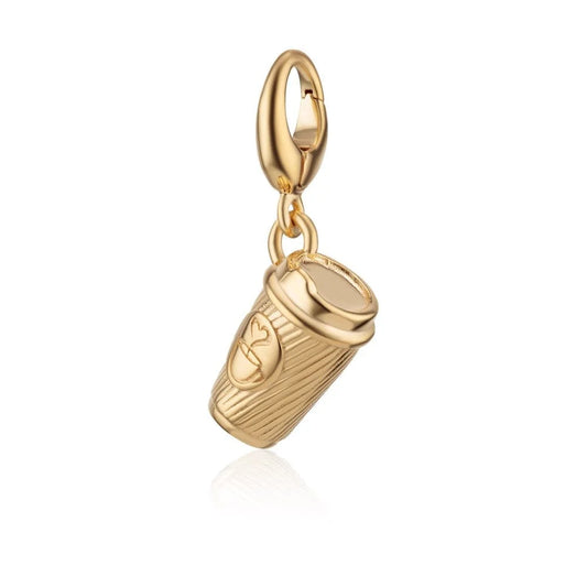 Lily Charmed gold takeaway coffee cup charm in 18ct gold-plated recycled sterling silver